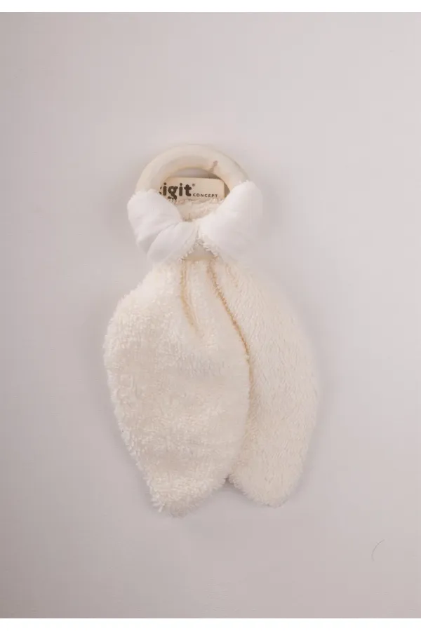 Ahşap Müslin Bebek Diş Kaşıyıcı Ekru