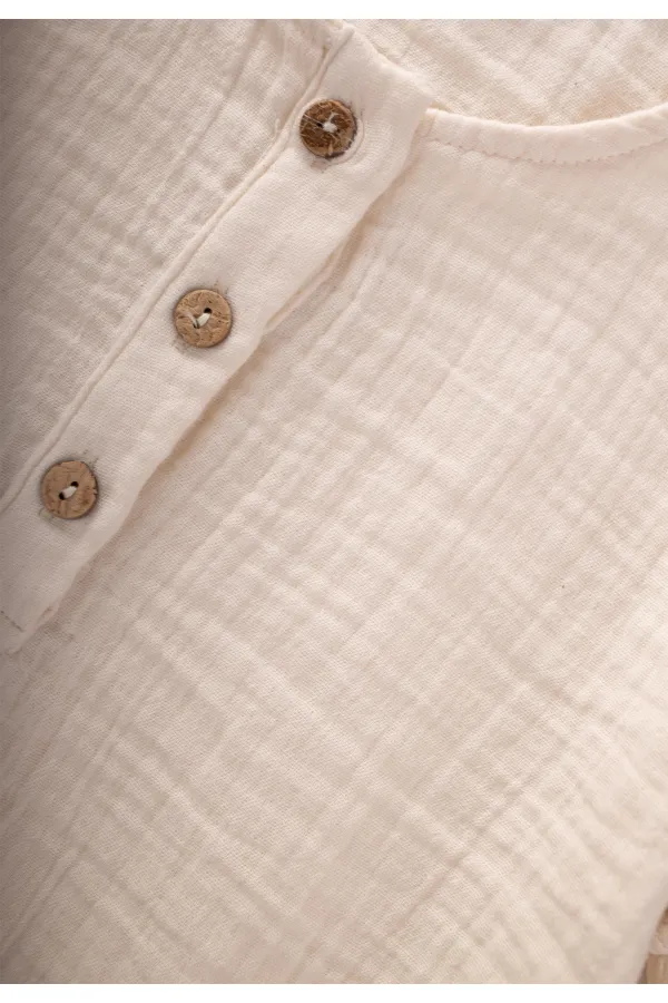 Ensemble short et manches courtes en mousseline écru, 2-7 ans