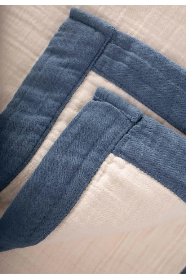 Couverture brute à quatre couches, passepoil épais, 85 x 90 pouces, indigo