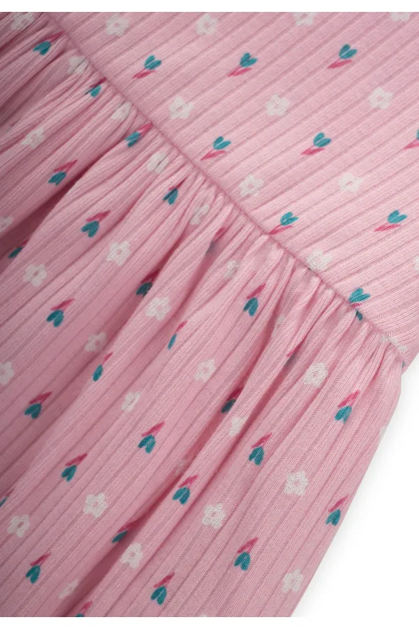 Patterned Corduroy Tunic Set for 1-8 Years Old Pink