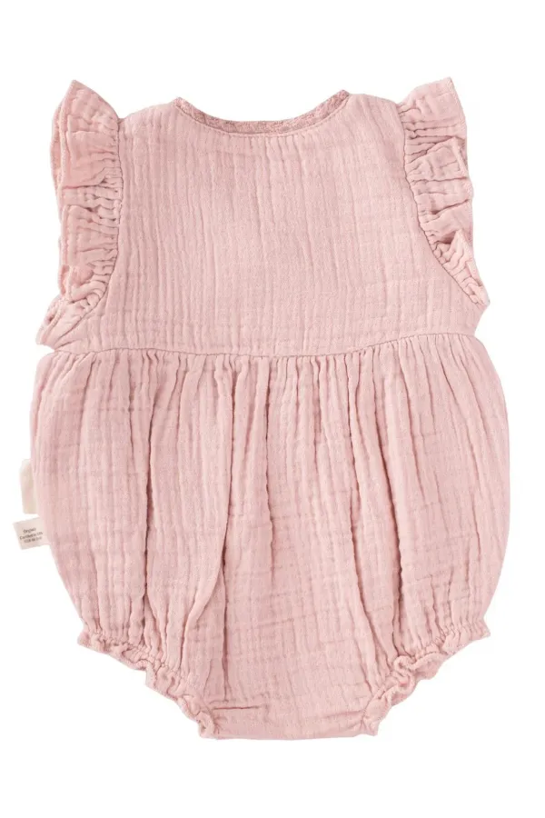 Organic Müslin Dantel Detaylı Şort Zıbın 0-2 Yaş Pudra Pembe