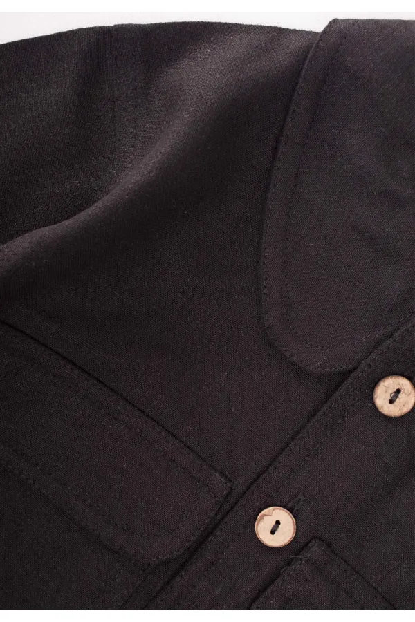 Sarh Keten Düğmeli Ceket 2-6 Yaş Siyah