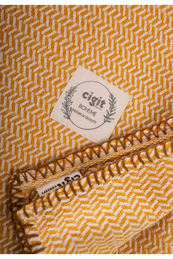 Çoban Dikişli Battaniye 93X100 Cm (+/- 3 Cm ) Hardal Sarı