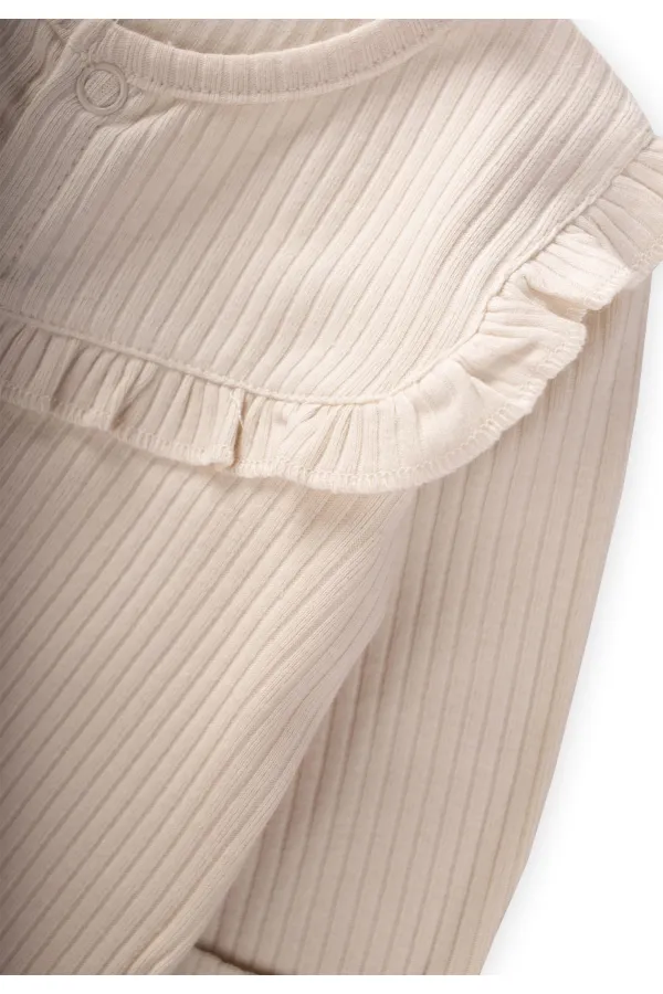 Robası Fırfırlı Ayaklı Fitilli Tulum 0-6 Ay Açık Bej