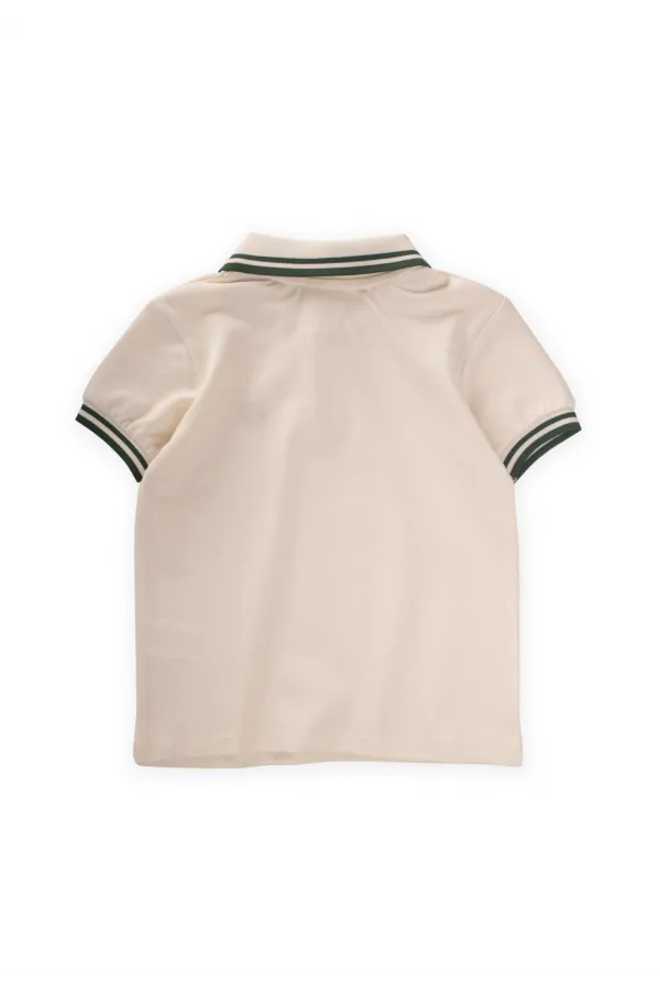 Polo à rayures doubles brodées, écru, 2-10 ans