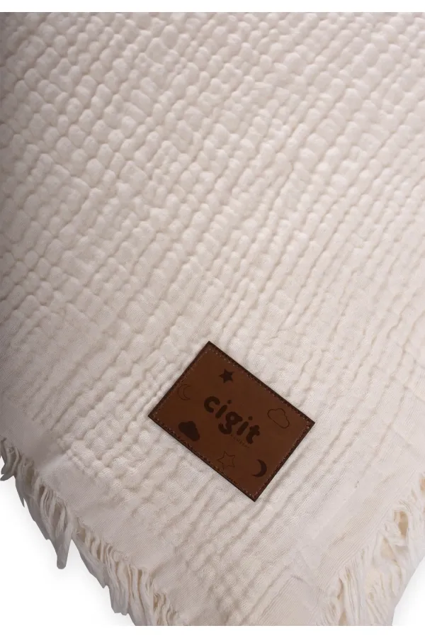 Four-Layer Muslin Bedspread 200x220 cm Ecru