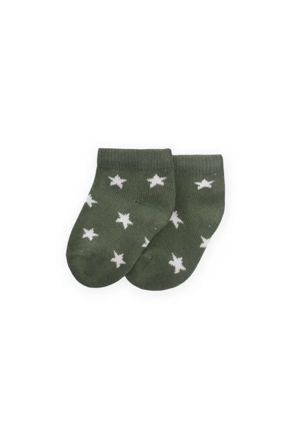Star Patterned Baby Bootie Socks for 0-4 Years Khaki Green
