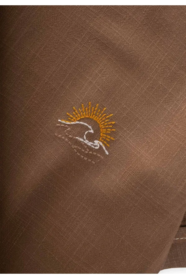 Sun Embroidered Linen Blouse 2-7 Years Old Caramel