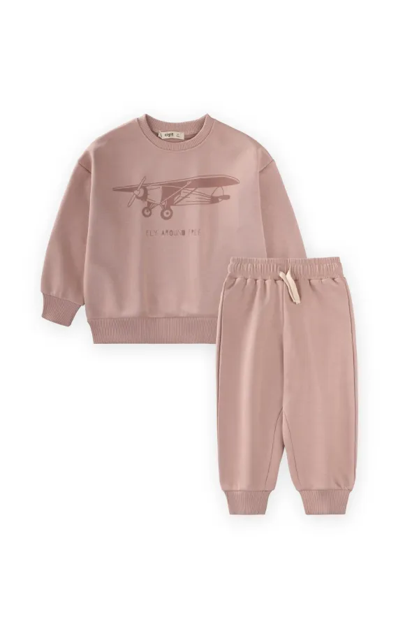 Ensemble sweat-shirt imprimé planeur beige pour enfants de 2 à 10 ans
