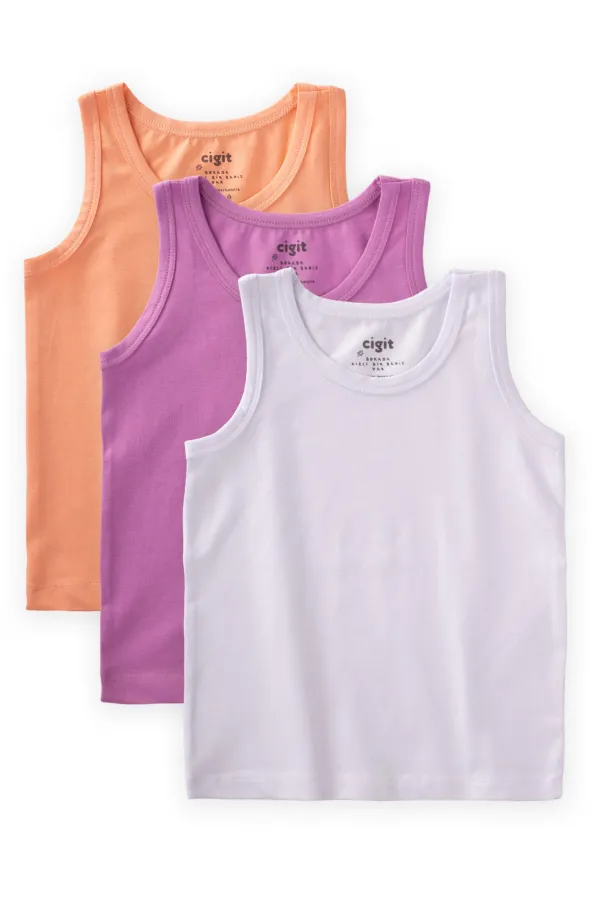 Triple Wide Strap Undershirt 2-9 Years Lilac White Salmon