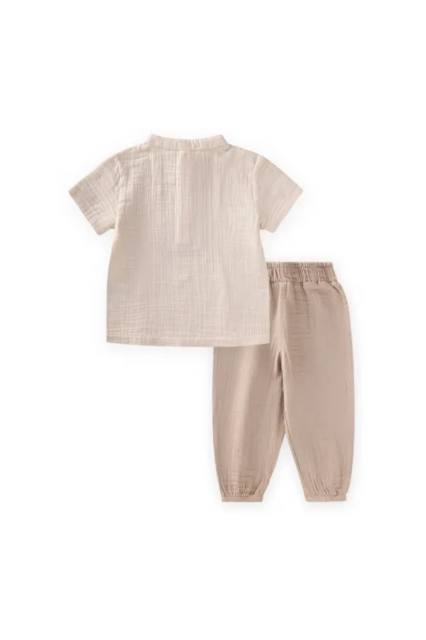Organic Embroidered Muslin Set, Ages 1-10, Natural