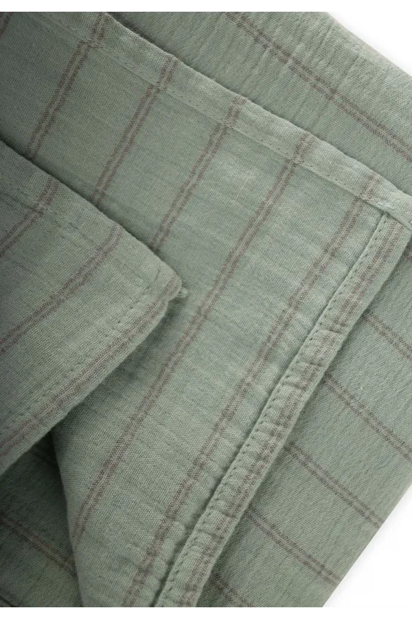 Couverture en mousseline de coton bio naturelle 90x100cm verte à double rayures