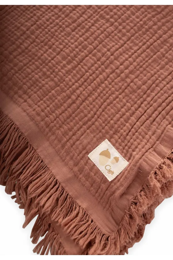 Couverture à pompons quatre couches 80 x 120 cm marron clair