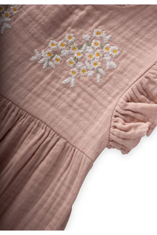 Barboteuse brodée de marguerites, 0-3 ans, rose poudré