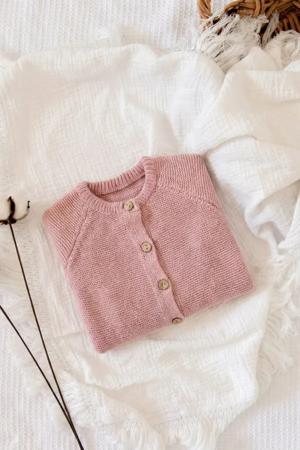 Gilet tricoté Links rose poudré pour enfant de 1 à 5 ans