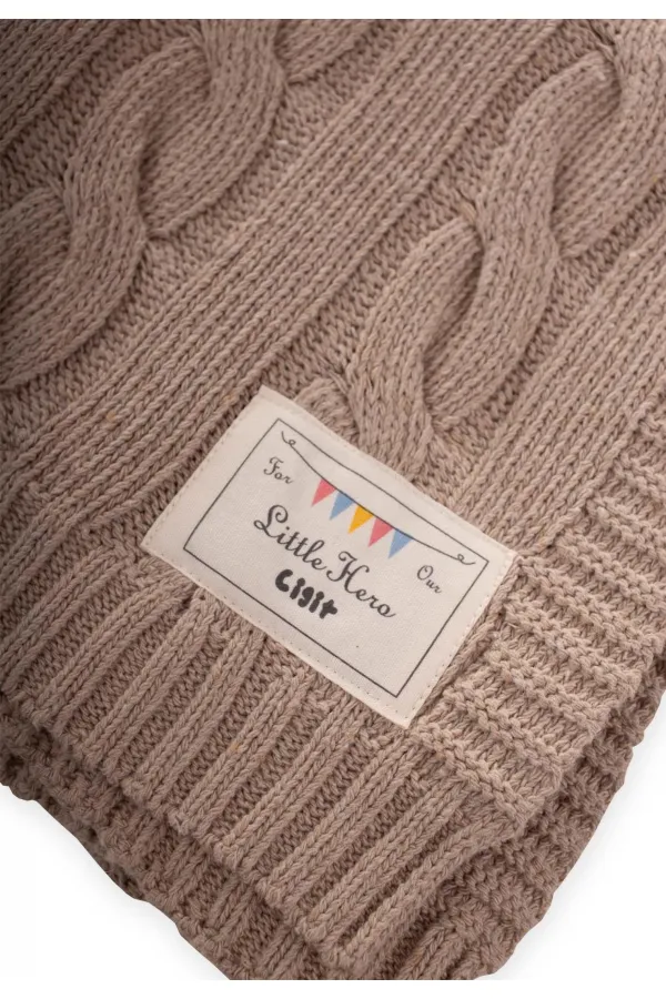 Saç Örgü Triko Battaniye 80X100 Cm (+/-5 Cm) Bej