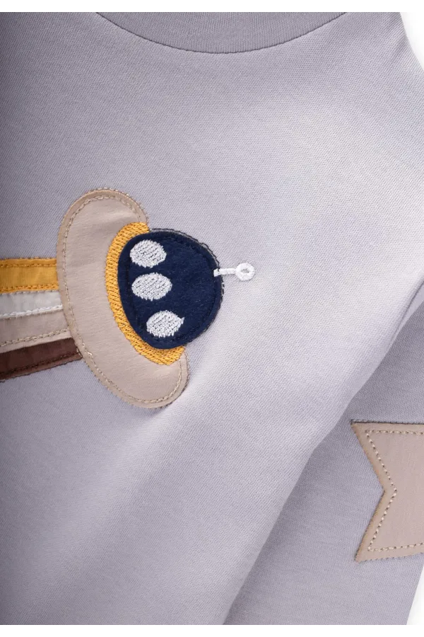 Uzay Aracı Aplikeli Pijama Takım 2-8 Yaş Gri