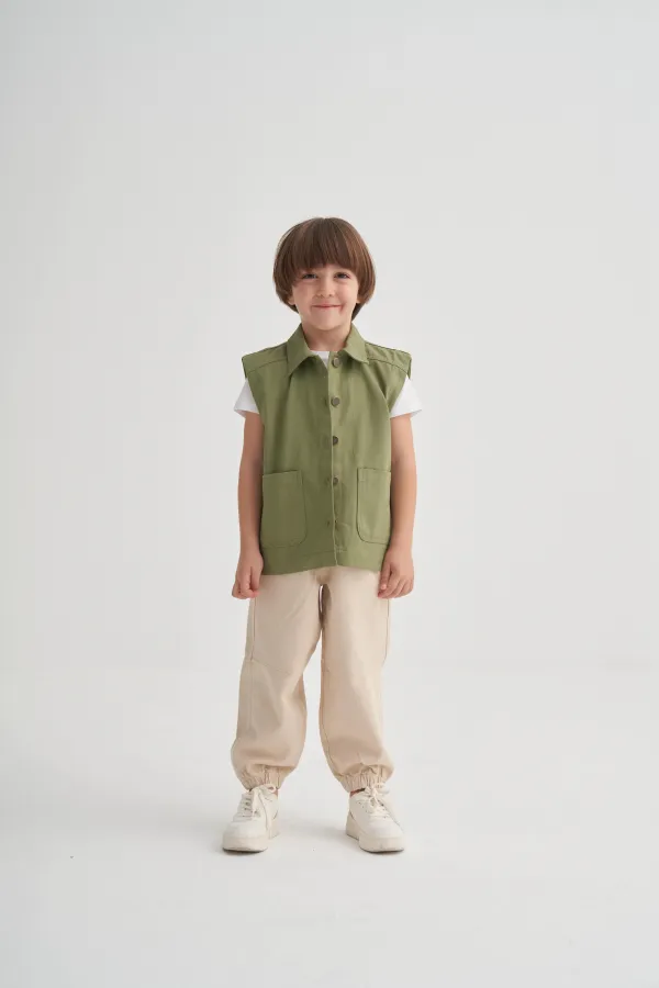 Gabardin Yelek 2-7 Yaş Olive