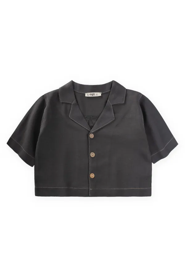 Keten Kalın Taba Dikişli Ceket 2-7 Yaş Antrasit