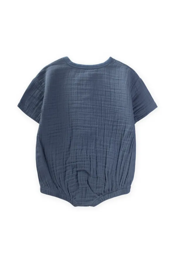 Organik Müslin Zıbın 0-3 Yaş İndigo Mavi