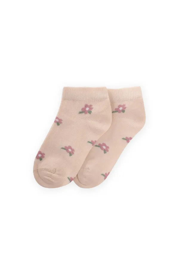 Chaussettes-chaussons à motifs floraux pour enfants de 5 à 12 ans, couleur sable