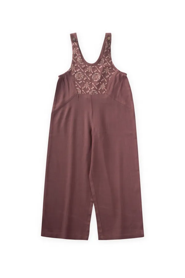 Roba Komple Nakışlı Keten Salopet 2-7 Yaş Mürdüm