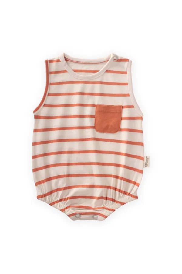 Çizgili Cepli Zıbın 0-3 Yaş Oranj