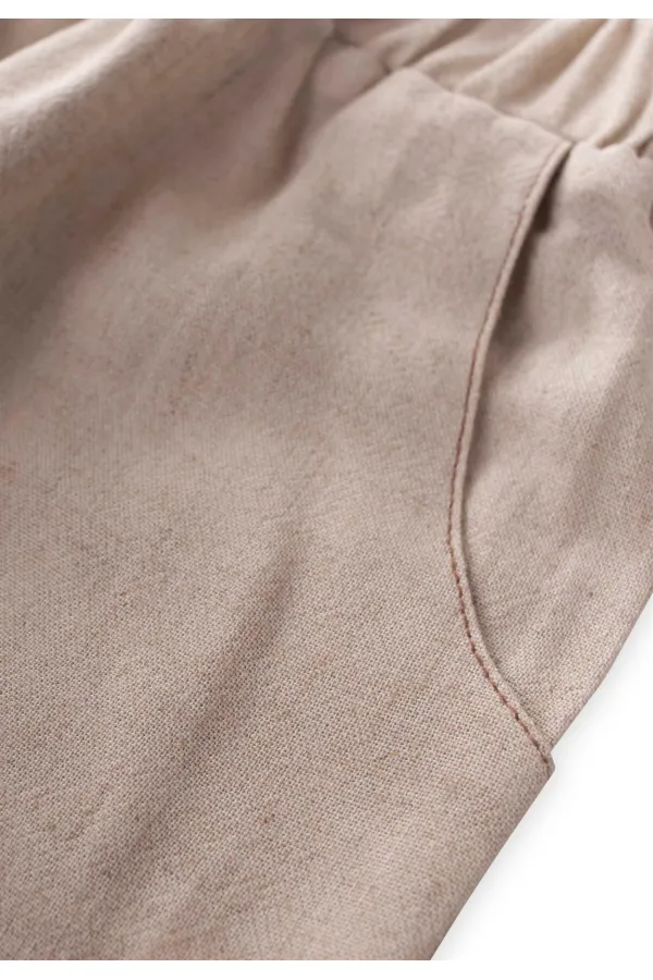 Keten Paçası Lastikli Kargo Pantolon 2-7 Yaş Naturel