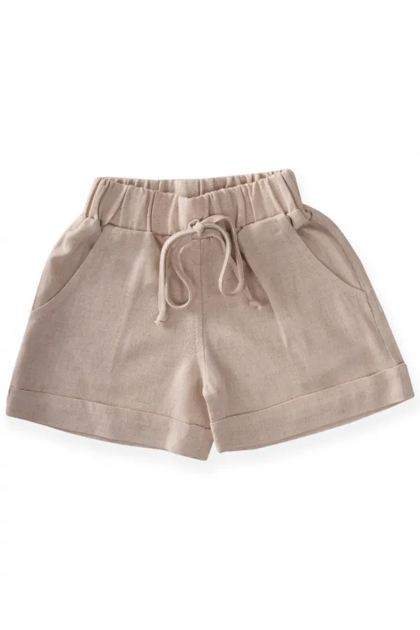 Sarh Keten Şort 2-9 Yaş Naturel