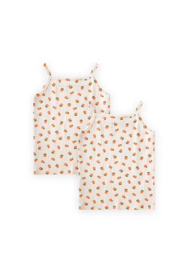 Two-Piece Strappy Girls' Tank Top, Ages 2-11, Orange Pattern