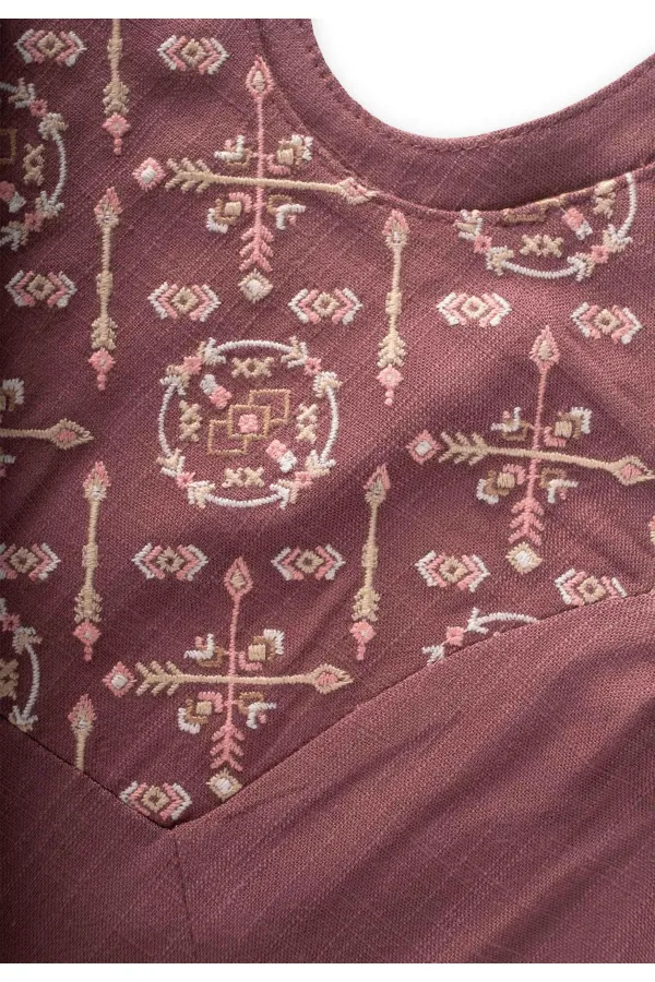 Roba Komple Nakışlı Keten Salopet 2-7 Yaş Mürdüm