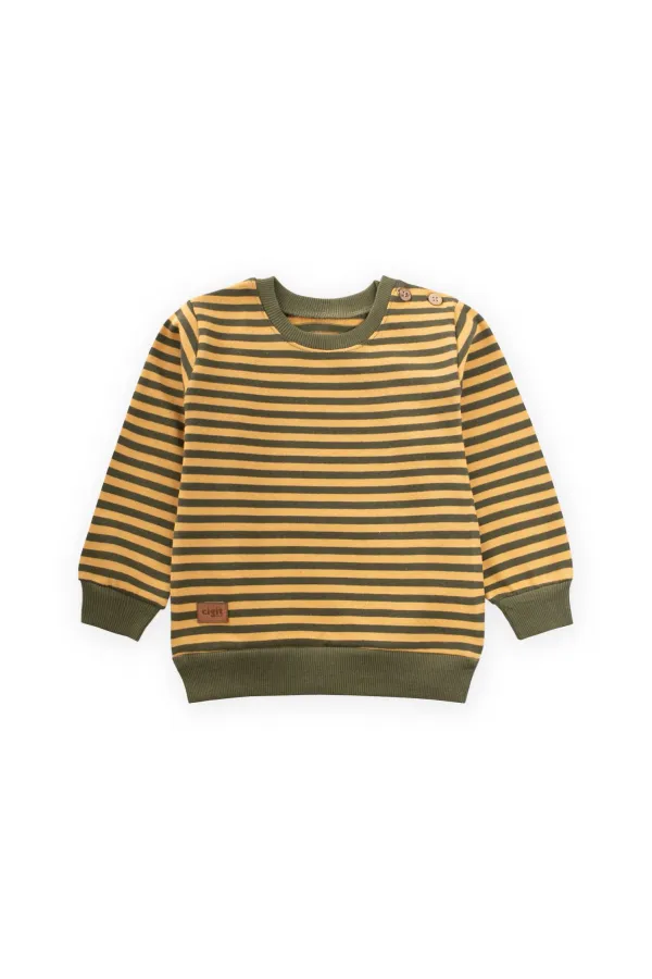Çizgili Triko Sweatshirt 0-4 Yaş Hardal Haki