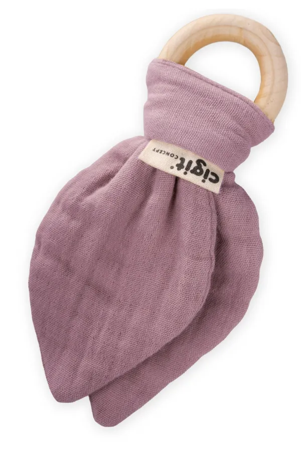 Wooden Muslin Fabric Teething Toy with Copper Design