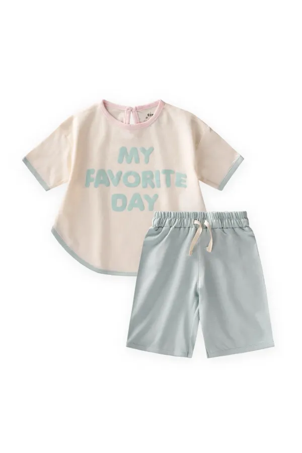 Ensemble short oversize avec liseré passepoil, 1 à 7 ans, écru