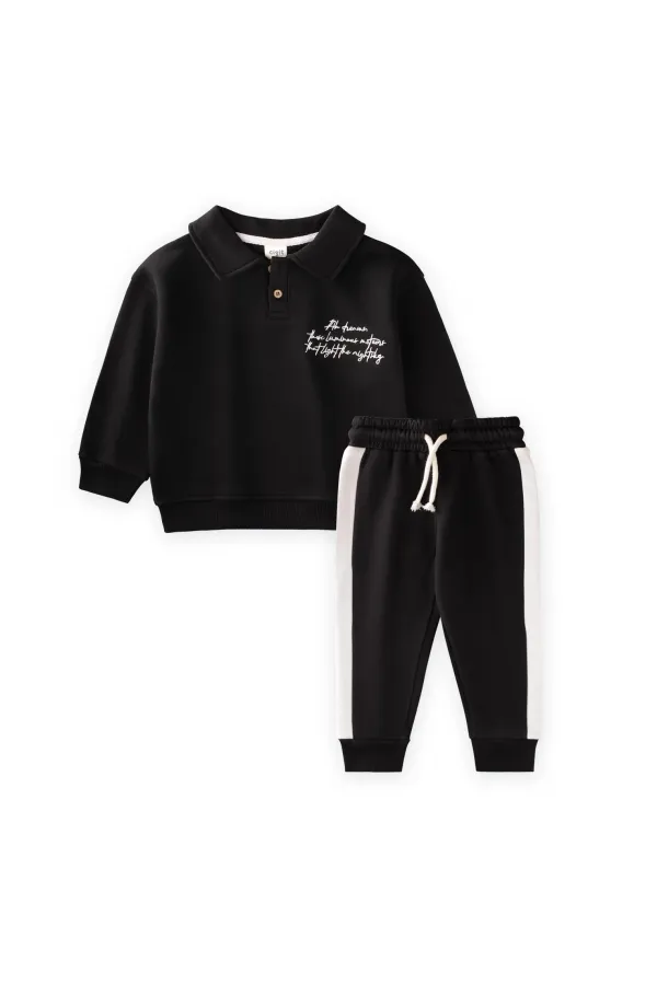 Embroidered Collar Sweatshirt Set, Ages 2-10, Black