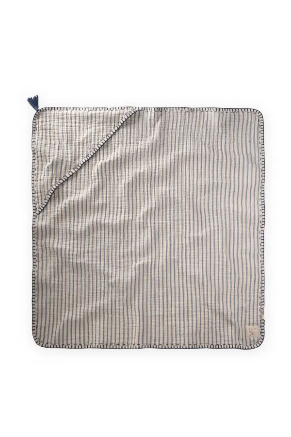 Double Layer Handmade Muslin Triangle Towel (Washed) 75X75 cm Indigo Striped