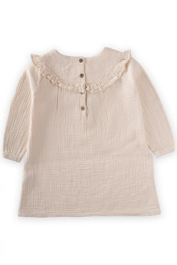 Robe en mousseline brodée pour enfants de 2 à 8 ans, couleur crème