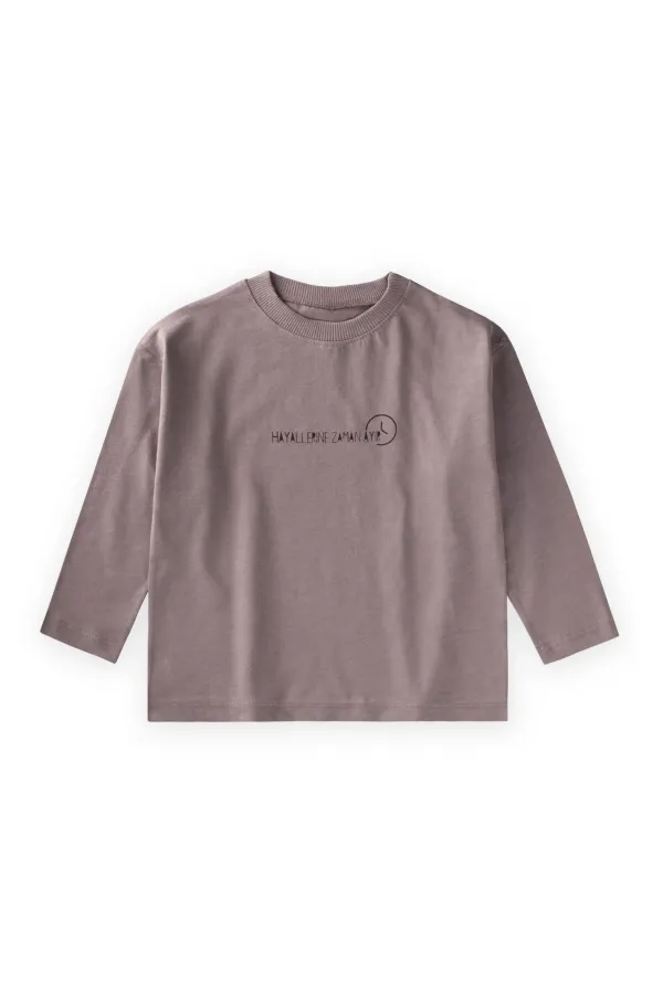 T-shirt à manches longues avec slogan, 2-10 ans, couleur cuivre.