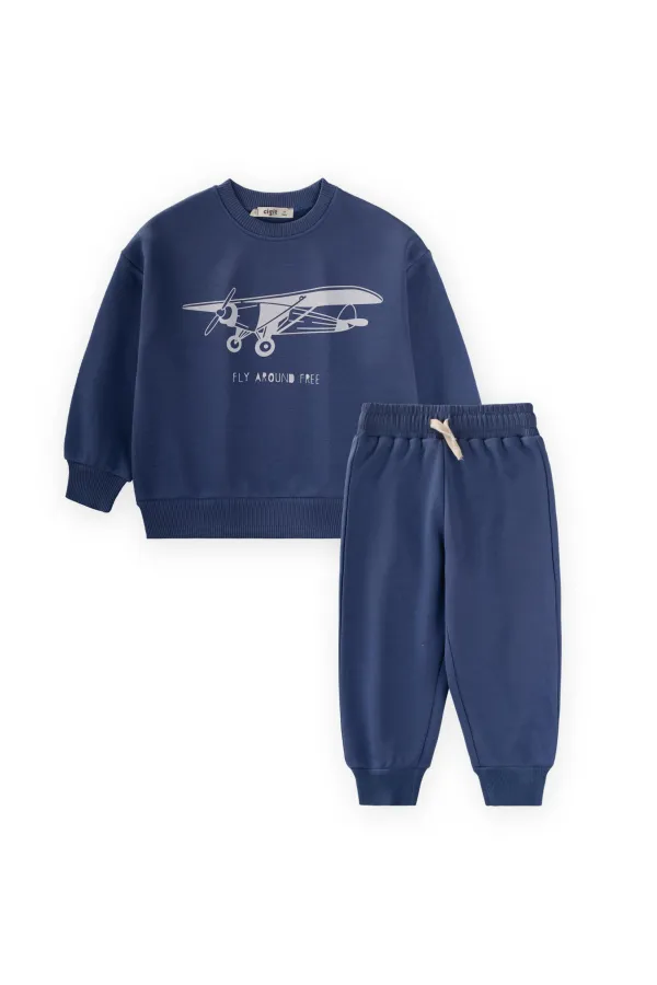 Ensemble sweat-shirt imprimé planeur pour enfants de 2 à 10 ans, bleu indigo