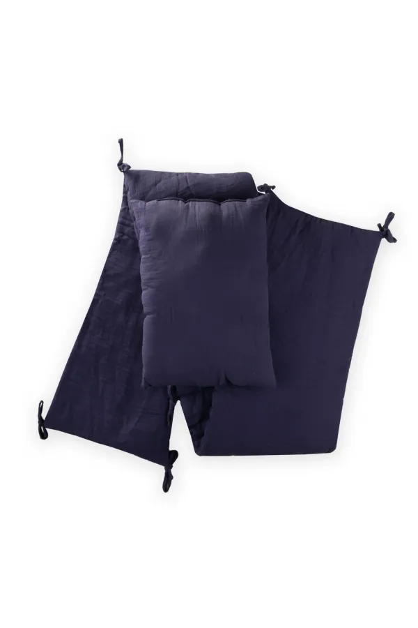 Müslin Bebek Yatak Koruma Yastık Seti (Yıkanmıştır) 32X180 cm +/- 2 cm Lacıvert