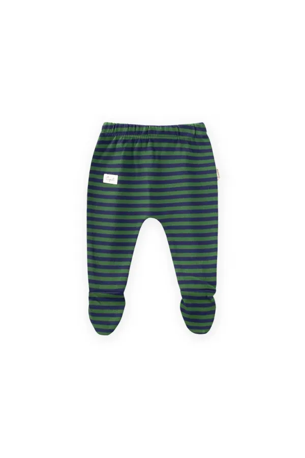 Pantalon bébé à pieds 0-6 mois kaki rayé bleu marine