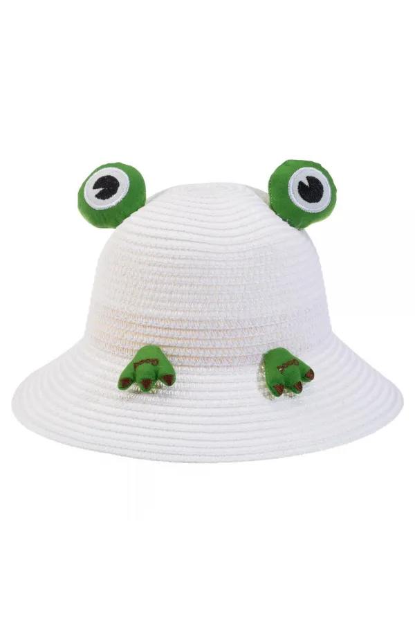 Chapeau de paille à œil de grenouille pour enfants de 1 à 3 ans, blanc
