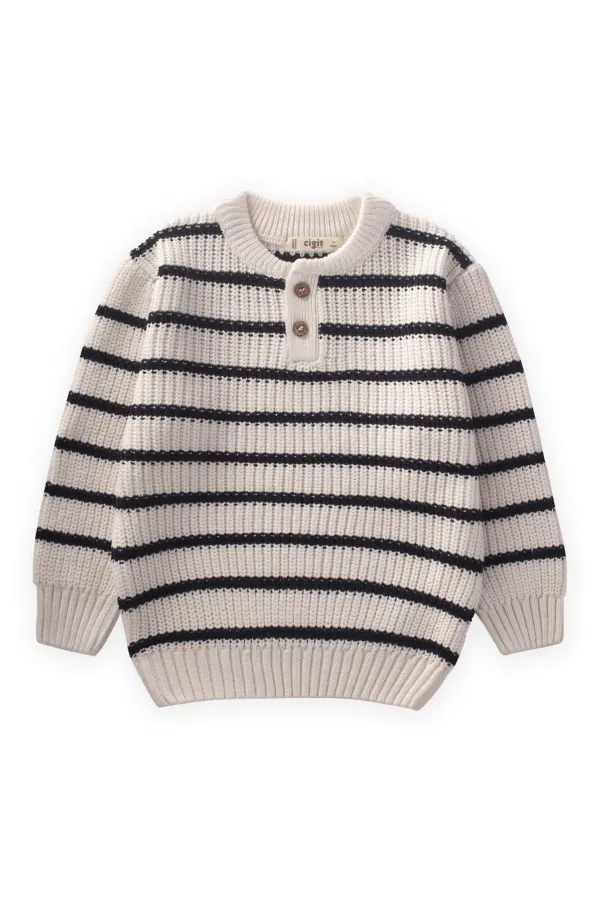 Pull rayé en maille écru 2-6 ans