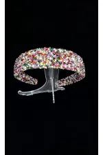 Couronne large ornée de pierres multicolores – Modèle fait main sur mesure, couleur or