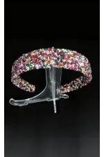 Couronne large ornée de pierres multicolores – Modèle fait main sur mesure, couleur or