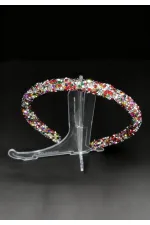 Çok Renkli Taşlı İnce Taç – El Yapımı Özel Tasarım Saç Aksesuarı