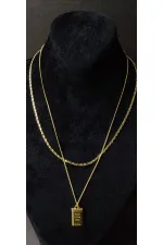 Collier double rang avec barre en or
