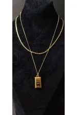 Collier double rang avec barre en or