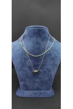 Heart-shaped double-layered gold-look necklace