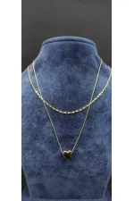 Heart-shaped double-layered gold-look necklace